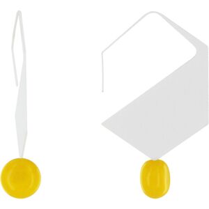 LES POULETTES BIJOUX Boucles d'Oreilles Crochet Plat Metal Argente Hexagone et Perles Ceramique - Jaune