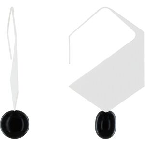 LES POULETTES BIJOUX Boucles d'Oreilles Crochet Plat Metal Argente Hexagone et Perles Ceramique - Noir