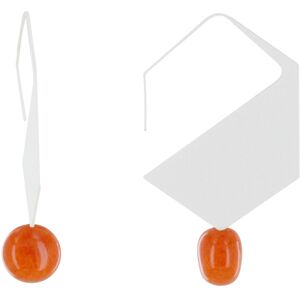 LES POULETTES BIJOUX Boucles d'Oreilles Crochet Plat Metal Argente Hexagone et Perles Ceramique - Orange