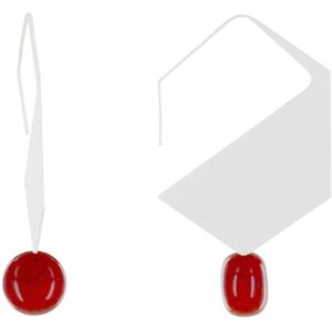 LES POULETTES BIJOUX Boucles d'Oreilles Crochet Plat Metal Argente Hexagone et Perles Ceramique - Rouge