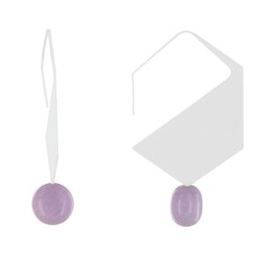 LES POULETTES BIJOUX Boucles d'Oreilles Crochet Plat Metal Argente Hexagone et Perles Ceramique - Violet