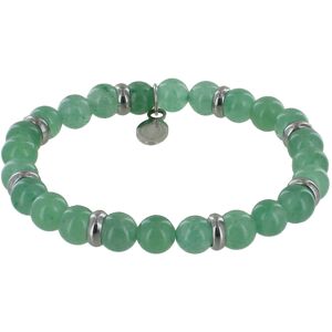 LES POULETTES BIJOUX Bracelet Elastique Anneau Acier et Perles Quartz Vert