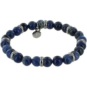 LES POULETTES BIJOUX Bracelet Elastique Anneau Acier et Perles Jaspe Bleu