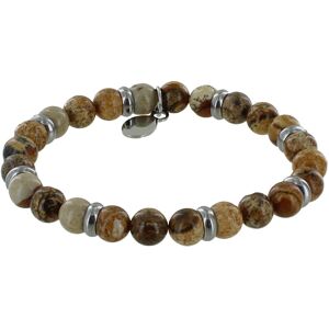 LES POULETTES BIJOUX Bracelet Elastique Anneau Acier et Perles Jaspe Marron