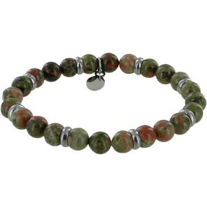 LES POULETTES BIJOUX Bracelet Elastique Anneau Acier et Perles Unakite