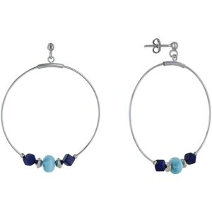 LES POULETTES BIJOUX Boucles d'Oreilles Argent Creoles Anneau de Larimar et Deux Cubes de Lapis Lazuli