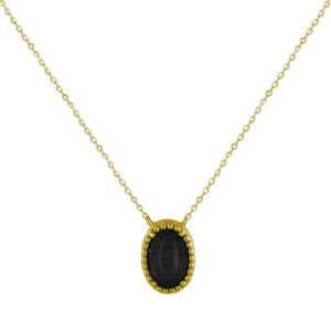 LES POULETTES BIJOUX Collier Plaque Or Ovale d'Agate Noire