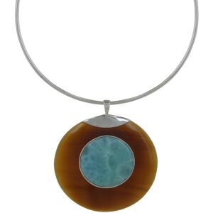 LES POULETTES BIJOUX Collier Torque Argent Disque en Corne et Cercle de Larimar