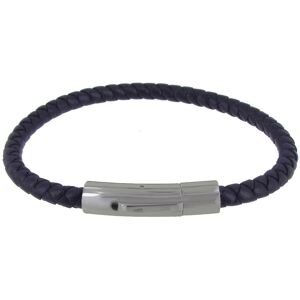 LES POULETTES BIJOUX Bracelet Homme Cuir Tresse Rond Fermoir Acier Inoxydable - Classics - Bleu Navy