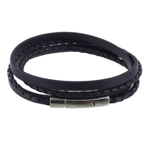 LES POULETTES BIJOUX Bracelet Homme Cuir Deux Liens Plat et Tresse Rond - Classics - Bleu Navy