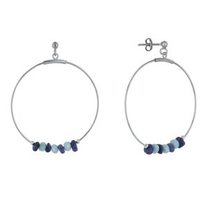 LES POULETTES BIJOUX Boucles d'Oreilles Argent Rhodie Creoles Anneaux Facettes de Larimar et Pepites de Lapis Lazuli