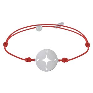 LES POULETTES BIJOUX Bracelet Lien Medaille Argent Ronde Rose des Vents - Rouge