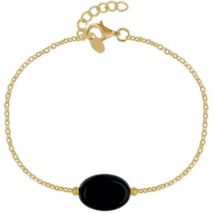 LES POULETTES BIJOUX Bracelet Plaqué Or Pierre Ovale d'Agate Noire