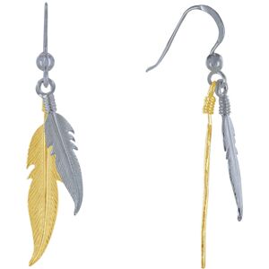 LES POULETTES BIJOUX Boucles d'Oreilles Argent et Argent Dore Deux Plumes