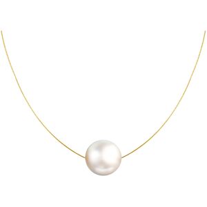 LES POULETTES BIJOUX Collier Plaque Or Perle des Poulettes Solitaire 11 mm - Blanc