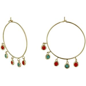 LES POULETTES BIJOUX Boucles d'Oreilles Plaque Or Creoles Breloques Couleur Corail et Turquoise