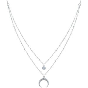 LES POULETTES BIJOUX Collier Double Chaine Argent Croissant de Lune et Zirconia - Blanc