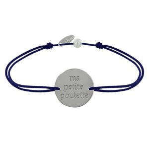 LES POULETTES BIJOUX Bracelet Lien Medaille Plaque Argent Ronde Ma Petite Poulette - Bleu Navy