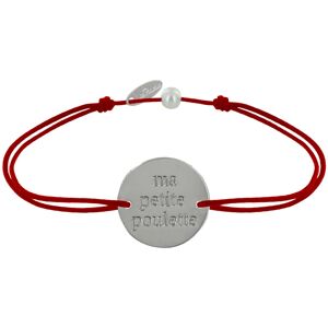 LES POULETTES BIJOUX Bracelet Lien Medaille Plaque Argent Ronde Ma Petite Poulette - Rouge