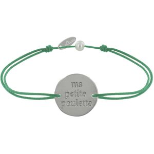 LES POULETTES BIJOUX Bracelet Lien Medaille Plaque Argent Ronde Ma Petite Poulette - Vert