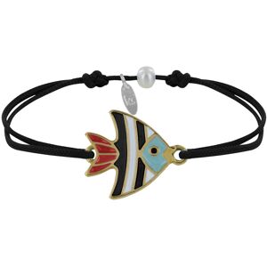 LES POULETTES BIJOUX Bracelet Lien Médaille en Laiton Poisson Émaillée Blanche et Noire - Noir