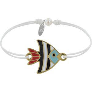 LES POULETTES BIJOUX Bracelet Lien Medaille en Laiton Poisson Émaillee Blanche et Noire - Blanc