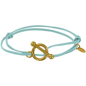 LES POULETTES BIJOUX Bracelet Double Tour Plaque Or Fermoir T et Lien en Cuir Coulissant - Bleu ciel