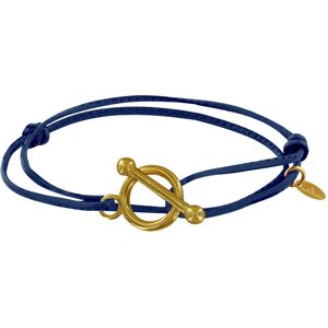 LES POULETTES BIJOUX Bracelet Double Tour Plaque Or Fermoir T et Lien en Cuir Coulissant - Bleu Navy