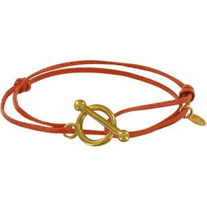 LES POULETTES BIJOUX Bracelet Double Tour Plaque Or Fermoir T et Lien en Cuir Coulissant - Orange