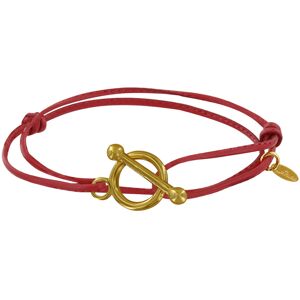 LES POULETTES BIJOUX Bracelet Double Tour Plaque Or Fermoir T et Lien en Cuir Coulissant - Rouge