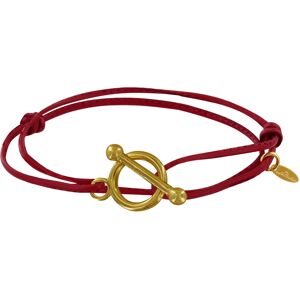 LES POULETTES BIJOUX Bracelet Double Tour Plaque Or Fermoir T et Lien en Cuir Coulissant - Rouge Profond