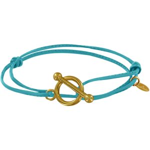 LES POULETTES BIJOUX Bracelet Double Tour Plaque Or Fermoir T et Lien en Cuir Coulissant - Turquoise