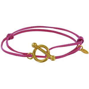 LES POULETTES BIJOUX Bracelet Double Tour Plaque Or Fermoir T et Lien en Cuir Coulissant - Fuchsia