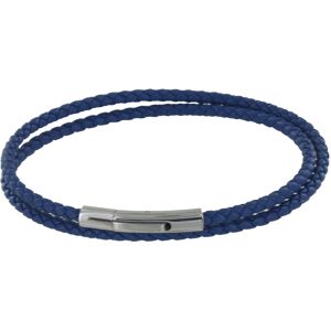 LES POULETTES BIJOUX Bracelet Homme Double Tour Cuir Tresse Rond pour Poignet 19cm - Bleu Navy