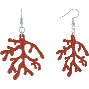 LES POULETTES BIJOUX Boucles d'Oreilles Metal Argente Corail en Zamak et Resine Orange