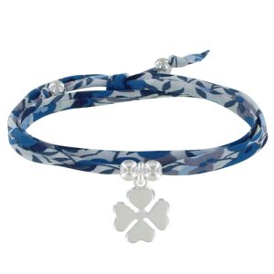 LES POULETTES BIJOUX Bracelet Double Tour Lien Liberty et Trefle Argent - Classics - Bleu Navy