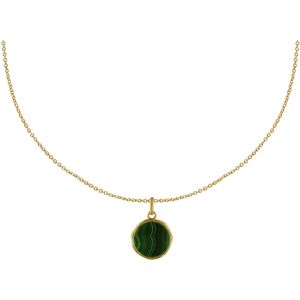 LES POULETTES BIJOUX Collier Plaque Or Medaille Ronde Malachite