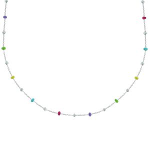 LES POULETTES BIJOUX Collier Argent Perles Émaillees Arc En Ciel et Perles Argent