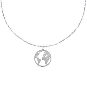 LES POULETTES BIJOUX Collier Argent et Pendentif Mappemonde - taille 38 cm