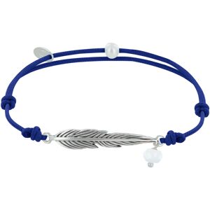 LES POULETTES BIJOUX Bracelet Lien Plume Laiton Argente et Perle Facettee - Bleu Navy