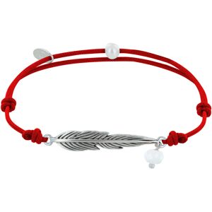 LES POULETTES BIJOUX Bracelet Lien Plume Laiton Argente et Perle Facettee - Rouge