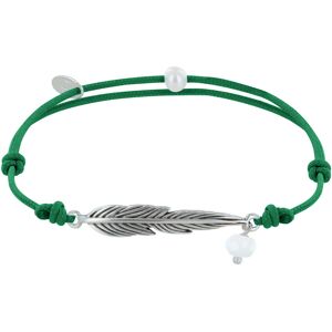 LES POULETTES BIJOUX Bracelet Lien Plume Laiton Argenté et Perle Facettée - Vert