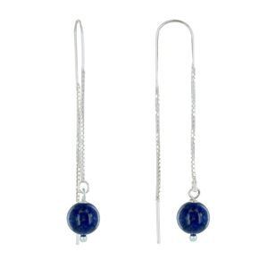 LES POULETTES BIJOUX Boucles d'Oreilles Chainette Argent et Perles de Lapis Lazuli