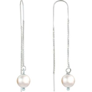 LES POULETTES BIJOUX Boucles d'Oreilles Chainette Argent et Perles de Culture - Blanc