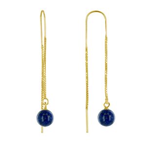 LES POULETTES BIJOUX Boucles d'Oreilles Chainette Argent Dore et Perles de Lapis Lazuli