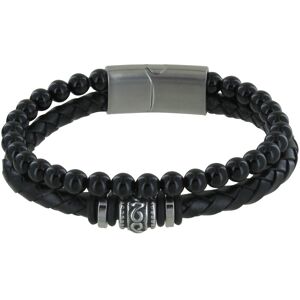 LES POULETTES BIJOUX Bracelet Acier Homme Cuir Noir et Perles d