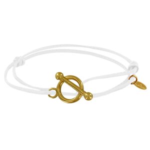 LES POULETTES BIJOUX Bracelet Double Tour Plaque Or Fermoir T et Lien en Cuir Coulissant - Blanc