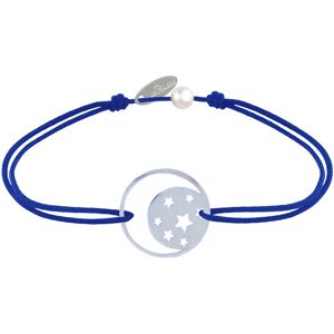 LES POULETTES BIJOUX Bracelet Lien Medaille Argent Lune et Etoiles - Bleu Navy