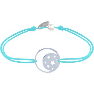 LES POULETTES BIJOUX Bracelet Lien Medaille Argent Lune et Etoiles - Turquoise