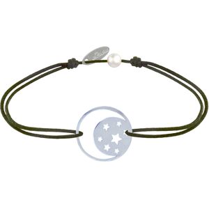 LES POULETTES BIJOUX Bracelet Lien Medaille Argent Lune et Etoiles - Vert kaki